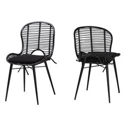 Baxton Studio Brenna Modern Bohemian Black Finished Rattan and Metal 2-Piece Dining Chair Set